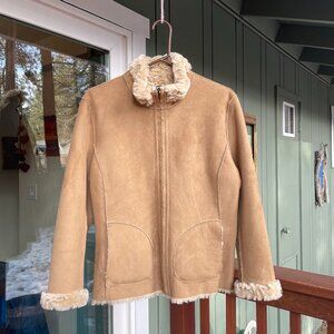 SUEDE SHEARLING Barn Coat Jacket Petite Small NWOT
